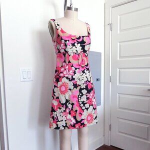 J.Crew Sleeveless Floral Sheath Dress Pink Black Retro Mod Size 8